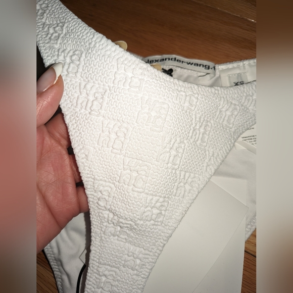 NWT ALEXANDER WANG HIGH CUT TEXTURED "WANG" BIKINI BOTTOM IN WHITE - Picture 2 of 7